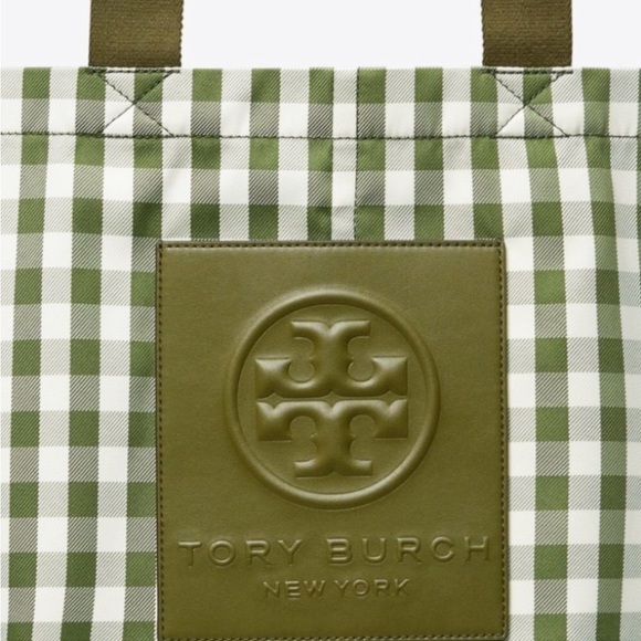 🎉NWT🎉 TORY BURCH PIPER GREEN GINGHAM TOTE BAG! 😍 - Picture 4 of 5